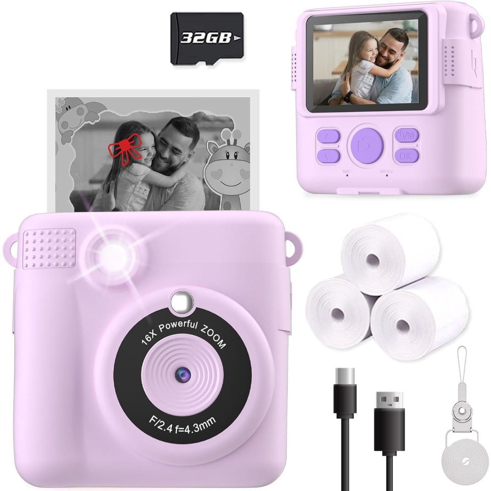Kids Education Card - Fotocamera con stampa istantanea per bambini,